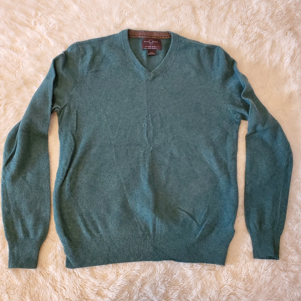Cashmere Black Brown 1826 Teal V-Neck Mens Sweater